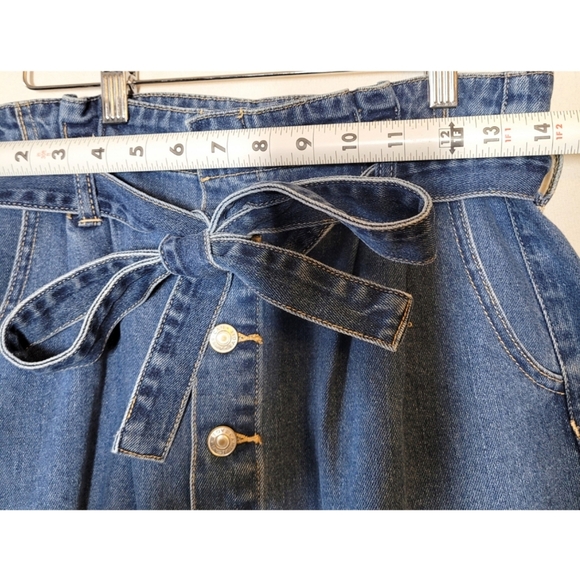 American Eagle Womens Denim Mini Skirt Blue Size 6 Paperbag Waist Buttoned Tie - Picture 6 of 10